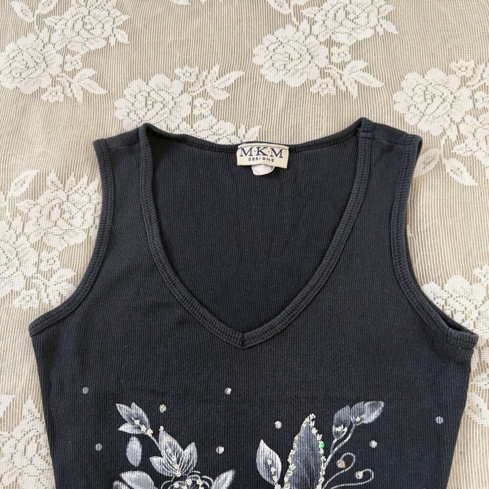 Vintage Y2K M.K.M Designs Butterfly Rhinestone Tank Top Size Small - Picture 3 of 5